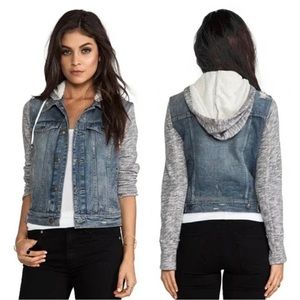 Free People Fleece Denim Indie Wash Jacket / Hoodie Small